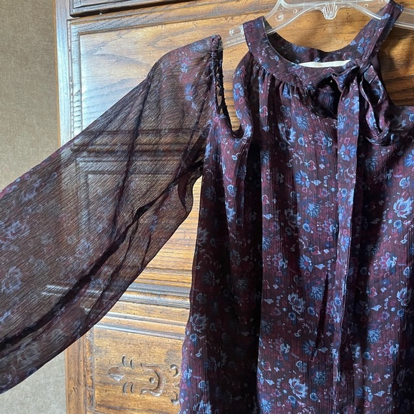 LOFT Purple and Blue Sheer Halter Neck Tie Blouse - Picture 3 of 7